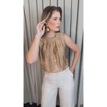 Regata Feminina Plisada Bordada - Nude - Cod 527