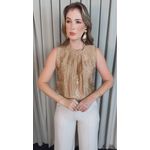 Regata Feminina Plisada Bordada - Nude - Cod 527