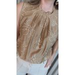 Regata Feminina Plisada Bordada - Nude - Cod 527