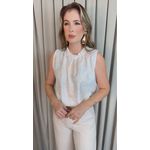 Regata Feminina Plisada Bordada - Branca - Cod 527