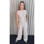 Regata Feminina Plisada Bordada - Off White - Cod 527