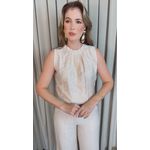 Regata Feminina Plisada Bordada - Off White - Cod 527