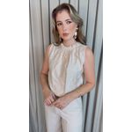 Regata Feminina Plisada Bordada - Off White - Cod 527