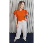 T-shirt Feminina Com Detalhe Na Manga Guipir - Terracota - Cod 525
