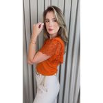 T-shirt Feminina Com Detalhe Na Manga Guipir - Terracota - Cod 525