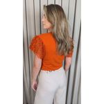 T-shirt Feminina Com Detalhe Na Manga Guipir - Terracota - Cod 525