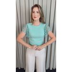 T-shirt Feminina Com Detalhe Na Manga Guipir - Verde - Cod 525