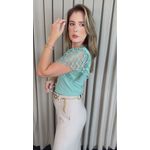 T-shirt Feminina Com Detalhe Na Manga Guipir - Verde - Cod 525