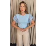 T-shirt Feminina Com Detalhe Na Manga Guipir - Azul - Cod 525