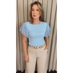T-shirt Feminina Com Detalhe Na Manga Guipir - Azul - Cod 525