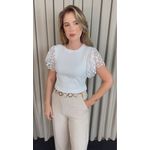 T-shirt Feminina Com Detalhe Na Manga Guipir - Branca - Cod 525