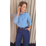 Camisa Feminina Manga Longa Bordada Lese Coração - Azul - Cod: 532