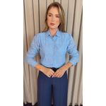Camisa Feminina Manga Longa Bordada Lese Coração - Azul - Cod: 532