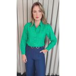 Camisa Feminina Manga Longa Bordada Lese Coração - Verde - Cod: 532