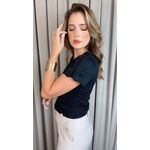 T-shirt Feminina Manguinha Bordada Delicada - Preto - Cod 512