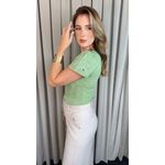 T-shirt Feminina Manguinha Bordada Delicada - Verde - Cod 512
