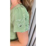 T-shirt Feminina Manguinha Bordada Delicada - Verde - Cod 512