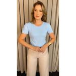T-shirt Feminina Manguinha Bordada Delicada - Azul - Cod 512
