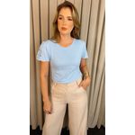 T-shirt Feminina Manguinha Bordada Delicada - Azul - Cod 512