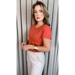 T-shirt Feminina Manguinha Bordada Delicada - Goiaba - Cod 512
