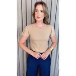 T-shirt Feminina Manguinha Bordada Delicada -Nude - Cod 512