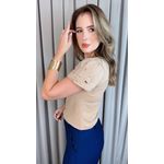 T-shirt Feminina Manguinha Bordada Delicada -Nude - Cod 512