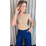 T-shirt Feminina Manguinha Bordada Delicada -Nude - Cod 512