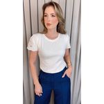 T-shirt Feminina Manguinha Bordada Delicada -Off White - Cod 512