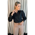 Camisa Feminina Manga Longa Bordada Flor - Cod: 299 - Preta
