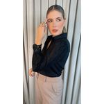 Camisa Feminina Manga Longa Bordada Flor - Cod: 299 - Preta