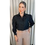 Camisa Feminina Manga Longa Bordada Flor - Cod: 299 - Preta