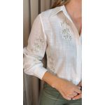Camisa Feminina Manga Longa Bordada Ramos - Branca - Cod: 517
