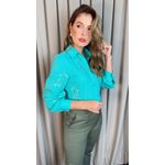 Camisa Feminina Manga Longa Bordada Ramos - Verde - Cod: 517