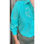Camisa Feminina Manga Longa Bordada Ramos - Verde - Cod: 517
