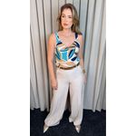 Regata Feminina Estampada - Nude/ Azul - Cod 509