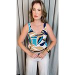 Regata Feminina Estampada - Nude/ Azul - Cod 509