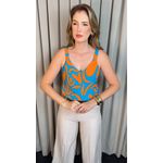 Regata Feminina Estampada - Azul/ Laranja - Cod 509