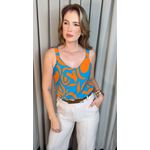 Regata Feminina Estampada - Azul/ Laranja - Cod 509