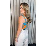 Regata Feminina Estampada - Azul/ Laranja - Cod 509