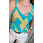 Regata Feminina Estampada - Verde/ Mostarda - Cod 509