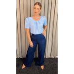 Blusa Feminina Manguinha Bordada - Azul - Cod 503