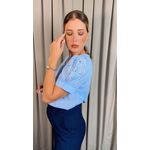 Blusa Feminina Manguinha Bordada - Azul - Cod 503