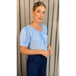 Blusa Feminina Manguinha Bordada - Azul - Cod 503