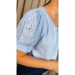 Blusa Feminina Manguinha Bordada - Azul - Cod 503