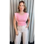 T-shirt Feminina Cavada Bordada - Rosa - Cod 515