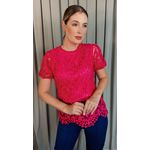 Blusa Feminina Em Guipir Bordada Delicada - Pink Cod 500