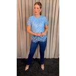 Blusa Feminina Em Guipir Bordada Delicada - Azul Cod 500