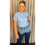 Blusa Feminina Em Guipir Bordada Delicada - Azul Cod 500