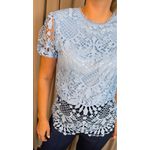 Blusa Feminina Em Guipir Bordada Delicada - Azul Cod 500
