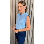 Blusa Feminina Prega Bordada Delicada - Azul - Cod 507